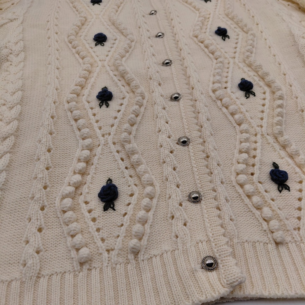 Vtg Lanamoden Salzburg Cream Wool Cable Knit Cardigan 3D Austria Cottagecore - Picture 3 of 9